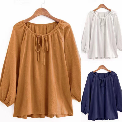Damen Bluse mit elegantem Rundhalsausschnitt und knieumspielenden Puffärmeln EB