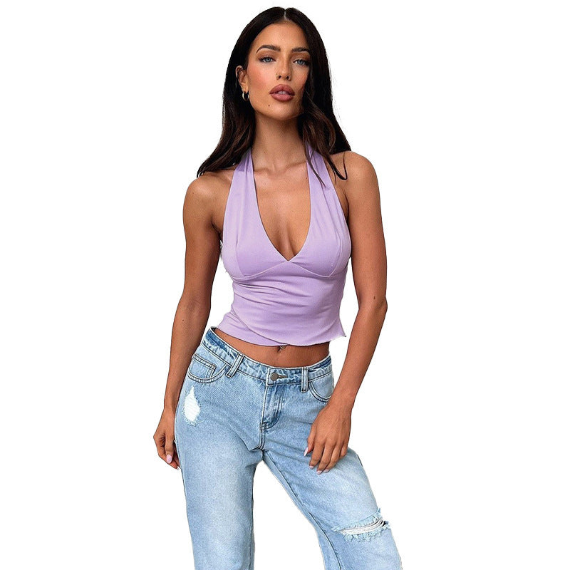 Damen Haltertop mit tiefem V-Ausschnitt und figurbetontem Design EB