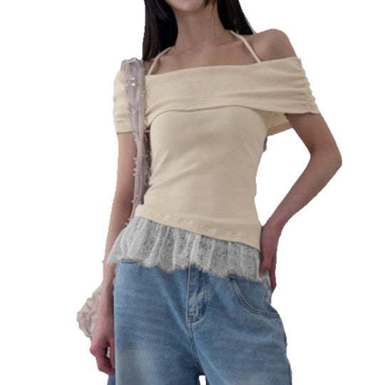 Damen Off-Shoulder Oberteil mit Rüschensaum EB