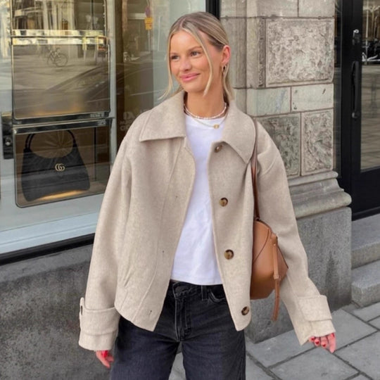 Damen modische Wolljacke mit lässigem Schnitt und Knopfdetails EB