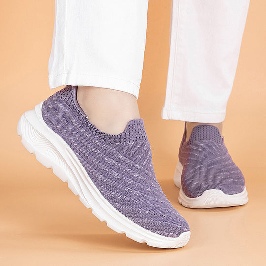 Damen Bequeme Slip-On Sneakers mit atmungsaktiver Strickoberfläche EB
