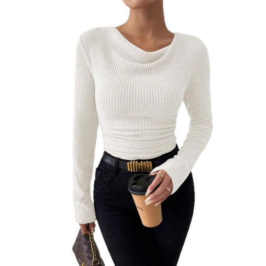 Damen nan eng anliegendes Rippenstrick-Longsleeve mit geraffter Taille EB