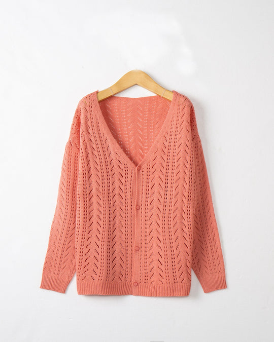 Damen Strickcardigan mit luftiger Lochmusterung und V-Ausschnitt EB