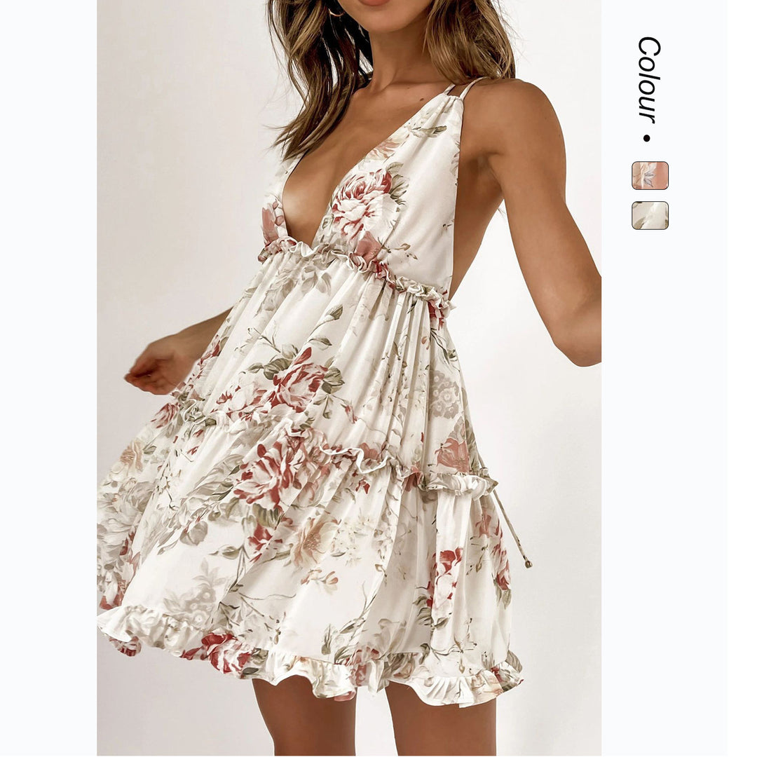 Damen Strahlendes Sommerkleid mit fließendem Schnitt und floralem Design EB