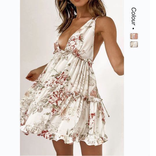 Damen Strahlendes Sommerkleid mit fließendem Schnitt und floralem Design EB