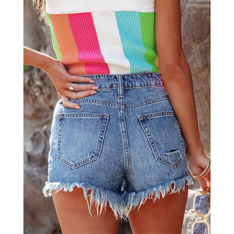 Damen Jeansshorts mit lässigem Schnitt und fransigen Säumen EB