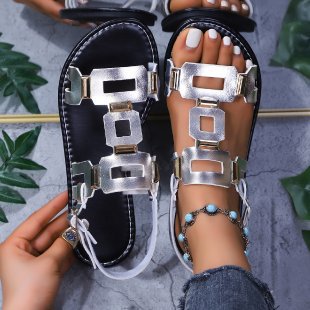 Damen Riemensandalen mit modischen geometrischen Applikationen und komfortablem Fußbett EB