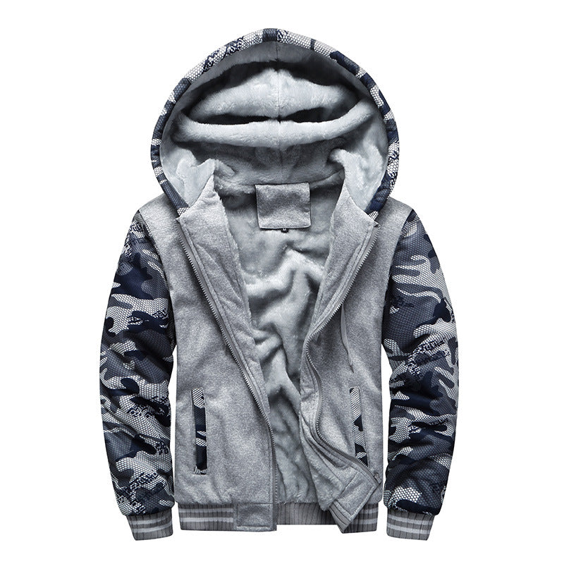 Herren Kapuzenblouson mit dichtem Sherpa-Innenfutter, kontrastierenden Ärmeln und Kordelzug EB