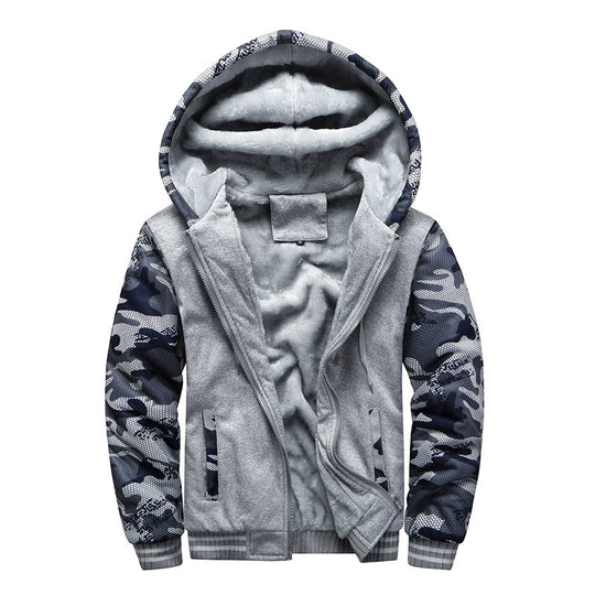 Herren Kapuzenblouson mit dichtem Sherpa-Innenfutter, kontrastierenden Ärmeln und Kordelzug EB