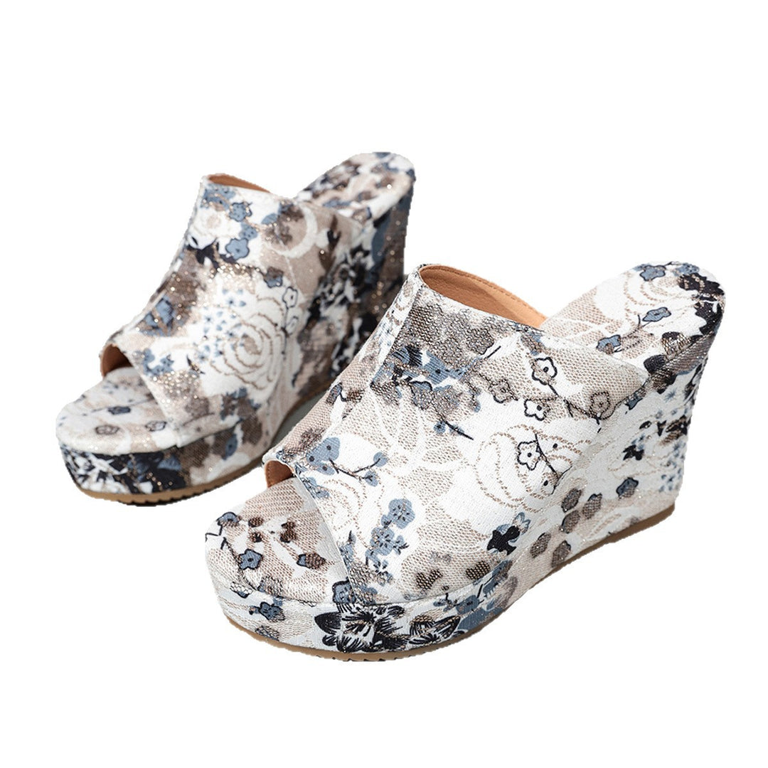 Damen Wedge-Mules mit floralem Design und komfortabler Plateausohle EB