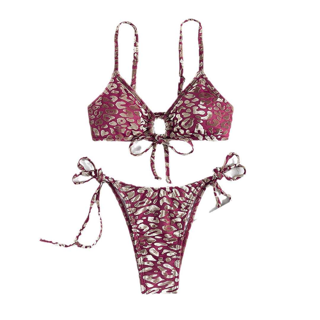 Damen Triangel-Bikini mit verstellbaren Bindebändern und subtilen Tiermotiven EB