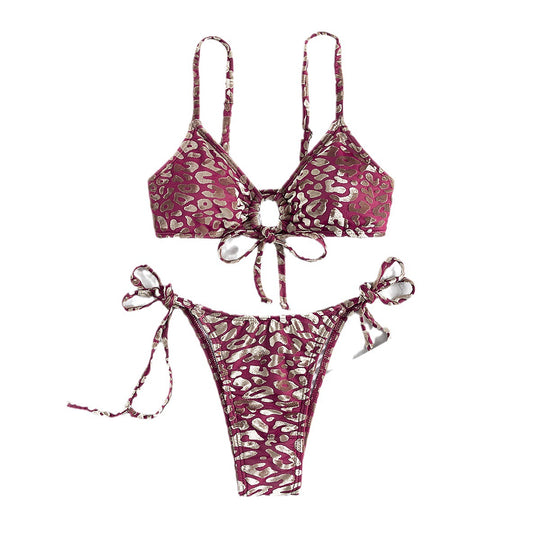 Damen Triangel-Bikini mit verstellbaren Bindebändern und subtilen Tiermotiven EB