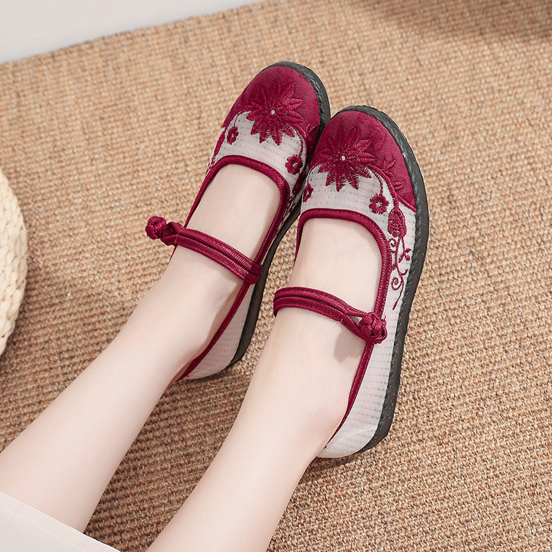 Damen Ballerinas mit handbesticktem Blumendesign und elastischem Riemen EB