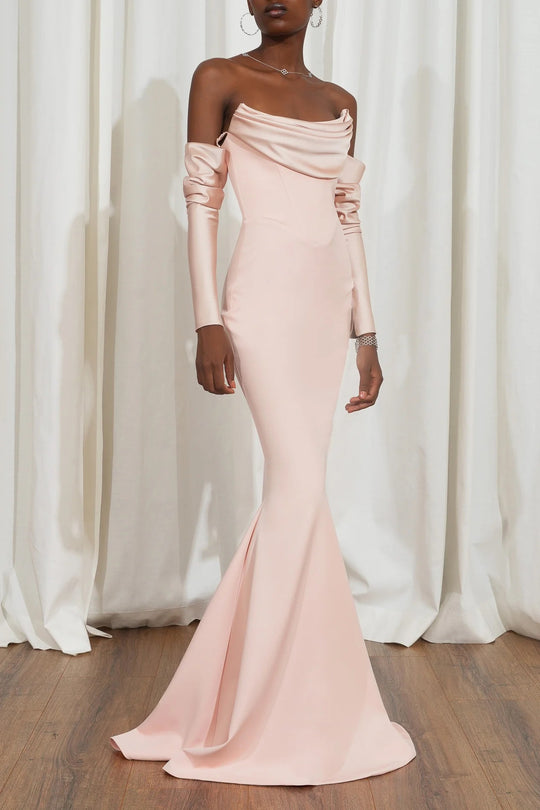 Damen Elegantes Meerjungfrau-Kleid mit schulterfreiem Design und langen Ärmeln EB