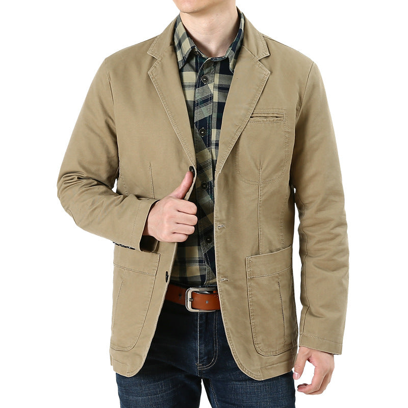 Herren Baumwoll-Canvas Sakko im Casual-Field-Stil mit gestreiftem Innenfutter und aufgesetzten Taschen EB