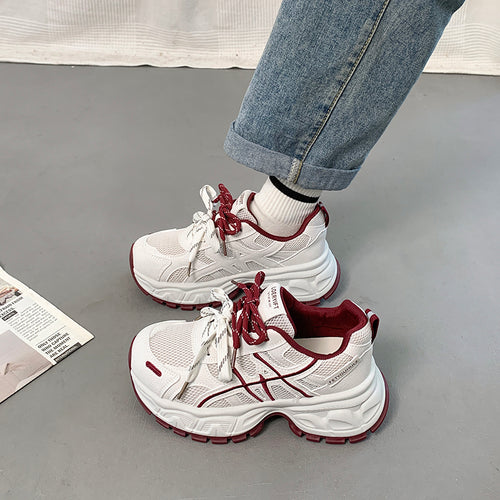 Damen Sportliche Chunky Sneakers mit atmungsaktivem Mesh-Obermaterial und rutschfestem Profil EB