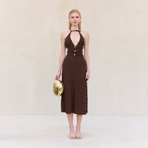 Damen Midikleid mit verstellbarem Halterneck und eleganten Details EB