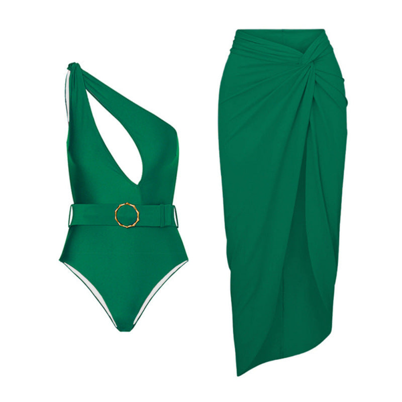 Damen Einteiliger Badeanzug mit asymmetrischem Schnitt und Wickelrock EB