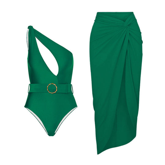 Damen Einteiliger Badeanzug mit asymmetrischem Schnitt und Wickelrock EB