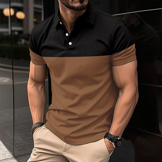 Herren Kurzarm-Polohemd mit kontrastierenden Farbblöcken und modernem Schnitt EB