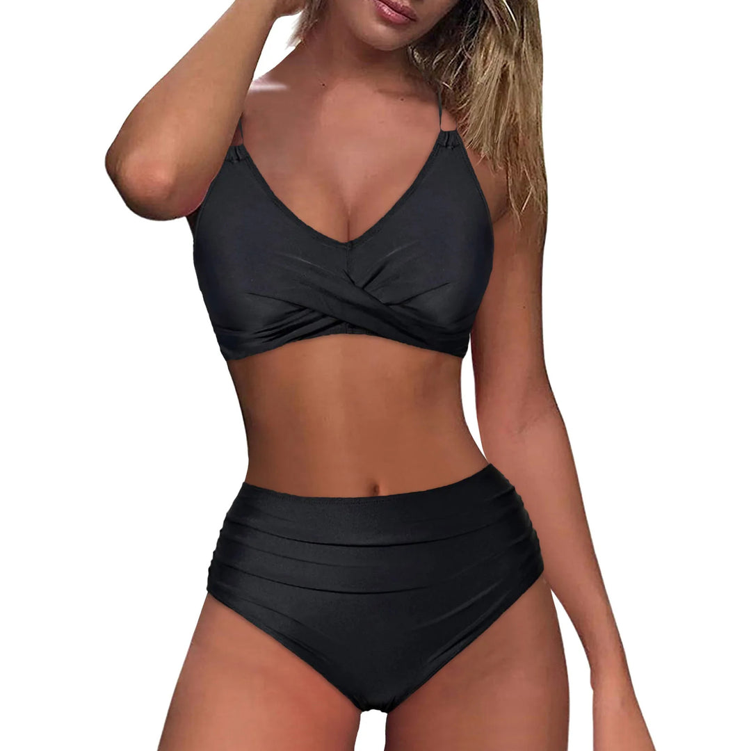 Damen Hochgeschnittenes Bikini-Set mit elegantem Wickeldesign EB
