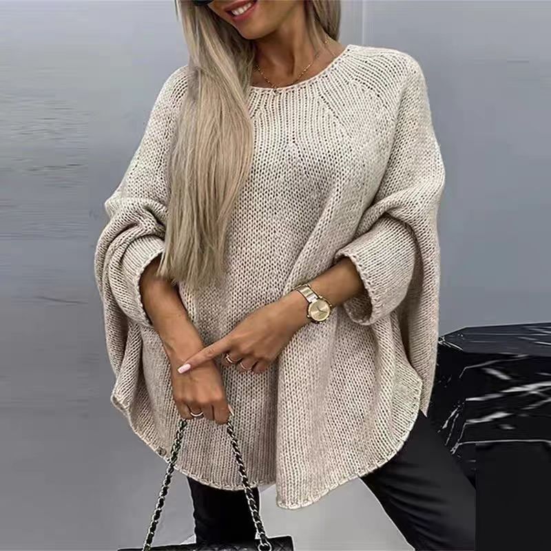 Damen Lockere Strick-Poncho mit weit geschnittenen Ärmeln EB