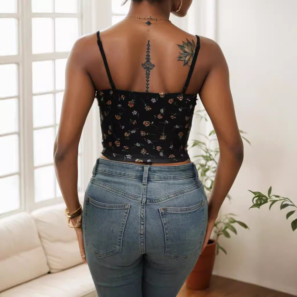 Damen Spitzen-Cami-Top mit floralem Design EB