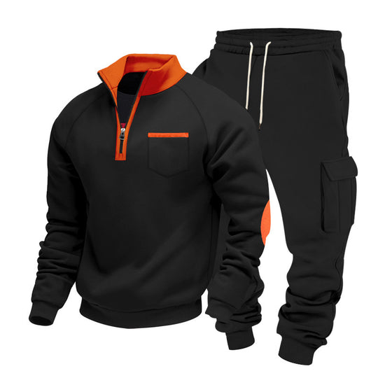 Herren nan Sweatset mit halbem Reißverschluss, Brusttasche und Cargo-Jogger EB