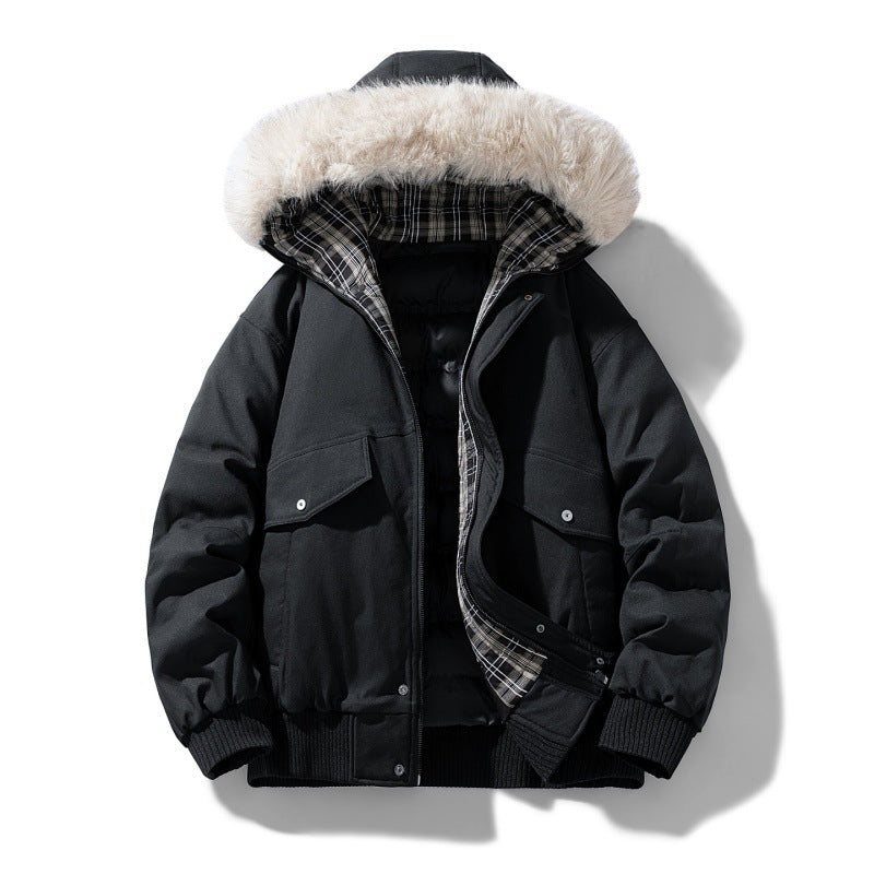 Herren wattierte Winterjacke mit Kapuze und abnehmbarem Kunstfellkragen EB