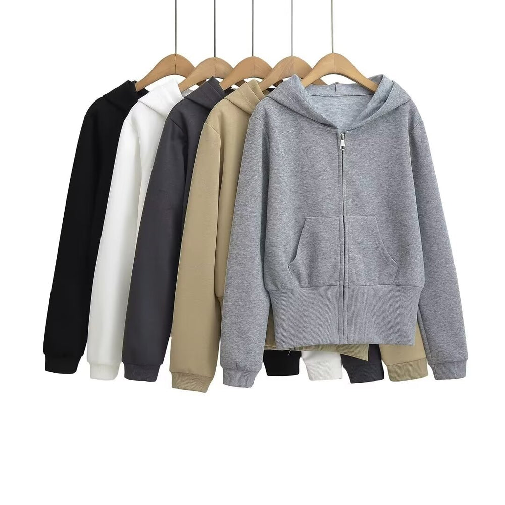 Damen lässige Kapuzenjacke mit Reißverschluss und praktischen Taschen EB