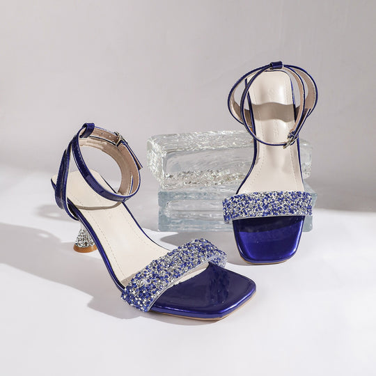 Damen Elegante Strass-Absatzsandalen mit verstellbarem Riemen und modischer Fußbettgestaltung EB