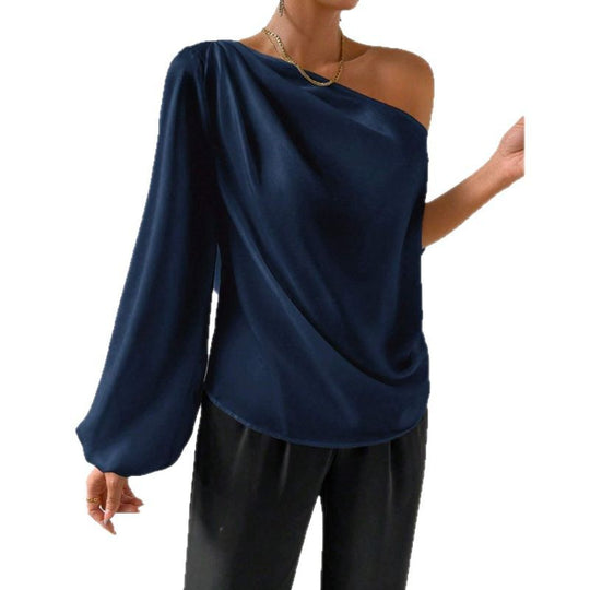 Damen elegante asymmetrische Bluse mit weiten Ärmel EB