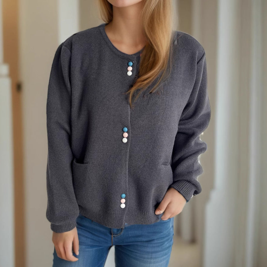 Damen Cardigan mit dekorativen Knöpfen und praktischen Taschen EB