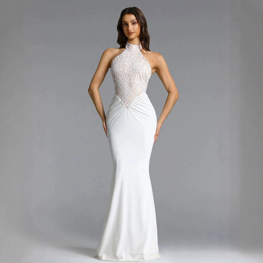 Damen Elegantes Bodenkonturen-Abendkleid mit Spitzenoberteil EB