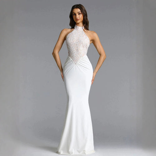 Damen Elegantes Bodenkonturen-Abendkleid mit Spitzenoberteil EB