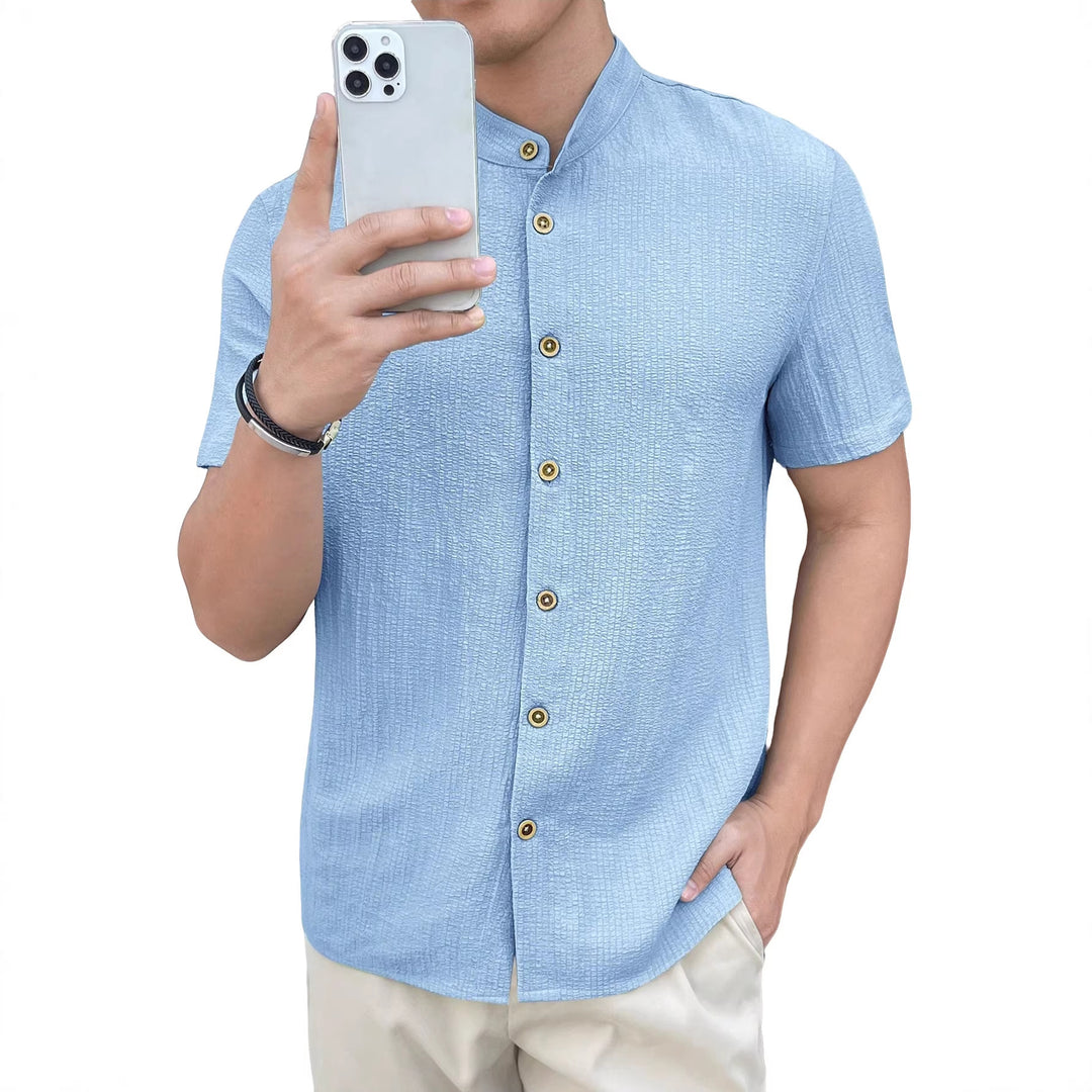 Herren nan leichtes Knitterstruktur-Überhemd mit umgeschlagenen Ärmeln entspannter Overshirt-Silhouette EB