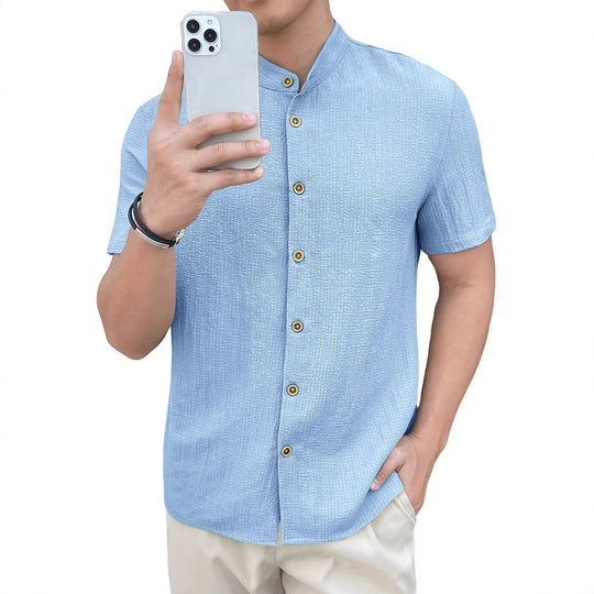 Herren nan leichtes Knitterstruktur-Überhemd mit umgeschlagenen Ärmeln entspannter Overshirt-Silhouette EB