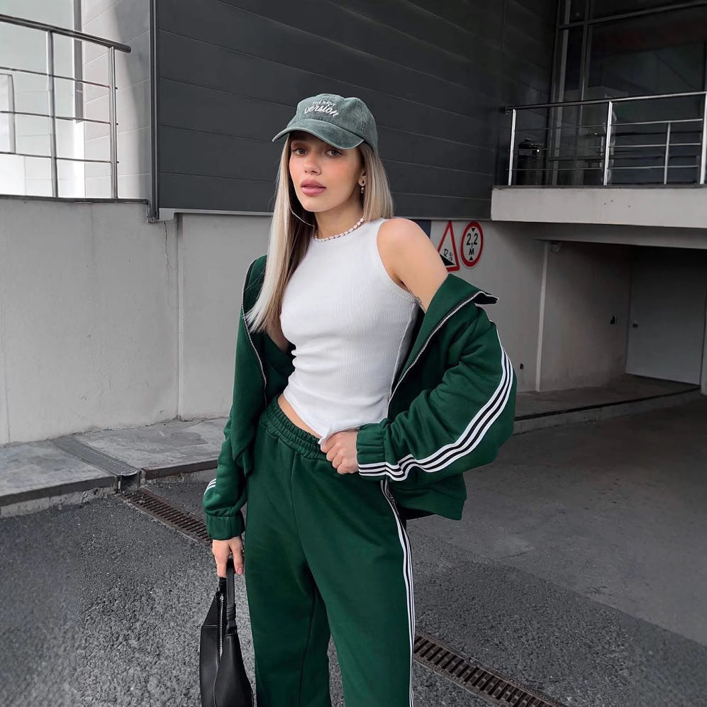 Damen sportliches und elegantes Trainingsanzug mit Reißverschluss EB