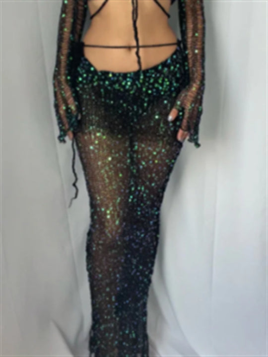 Damen Funkelnde Netzhose mit glitzernden Pailletten und elegantem Design EB