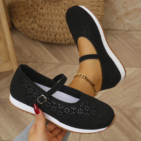 Damen bequeme Ballerinas mit elastischem Riemen und perforiertem Design EB
