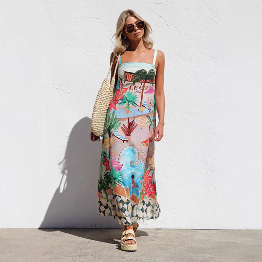 Damen Sommerliches Maxikleid mit buntem Print und luftiger Passform EB