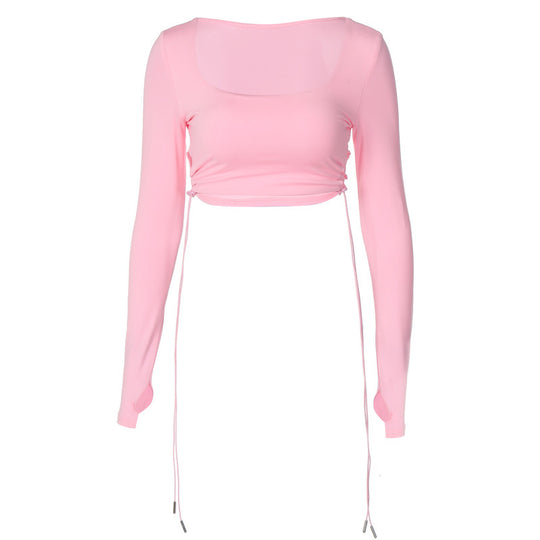 Damen Figurbetontes Crop-Top mit verstellbaren Rüschendetails EB