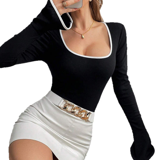 Damen Body mit langen Ärmeln und elegantem Rüschenabschluss EB