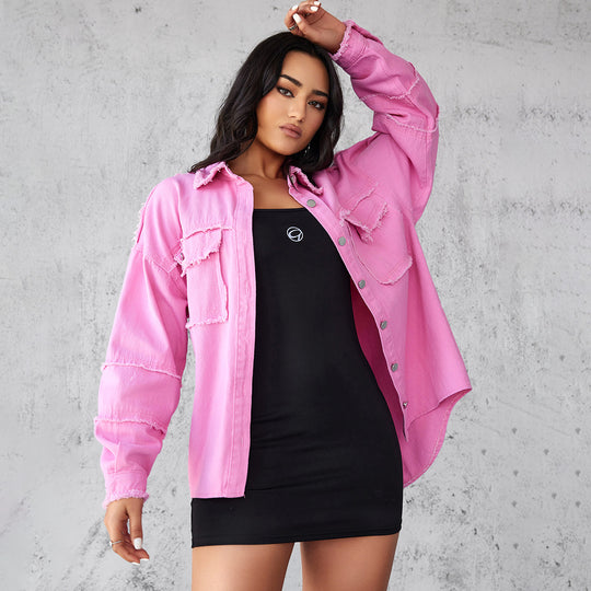 Damen Denim Bluse mit lässigem Schnitt und dekorativen Fransen EB