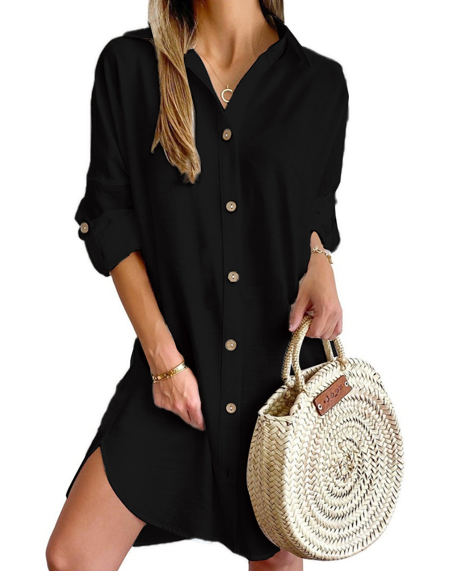 Damen Hemdblusenkleid mit modischen Knopfdetails und praktischen Seitenschlitzen EB