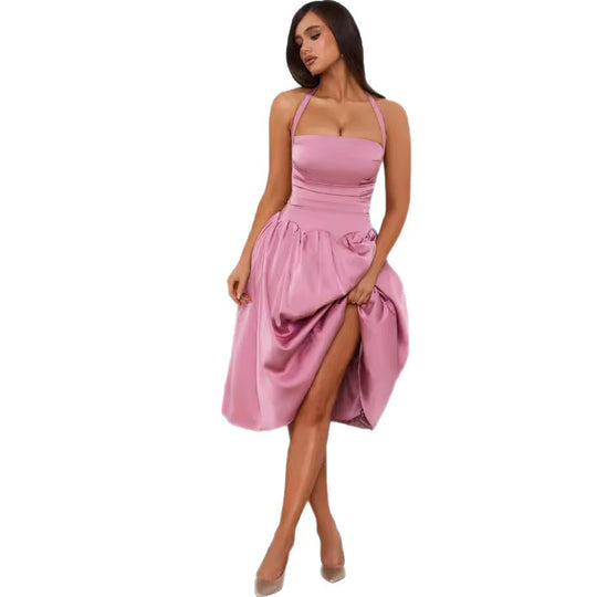 Damen Cocktailkleid mit schickem schulterfreiem Design und elegantem Volantabschluss EB