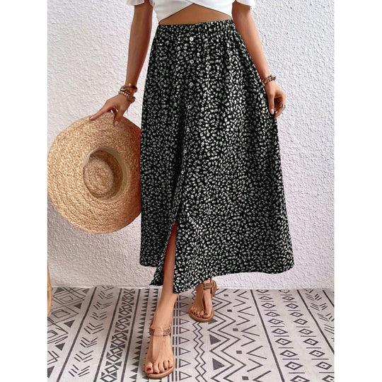 Damen Maxirock mit floralem Design und Knopfdetails EB