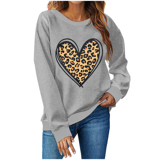 Damen Sweatshirt mit kreativem Leopardenherzdesign EB