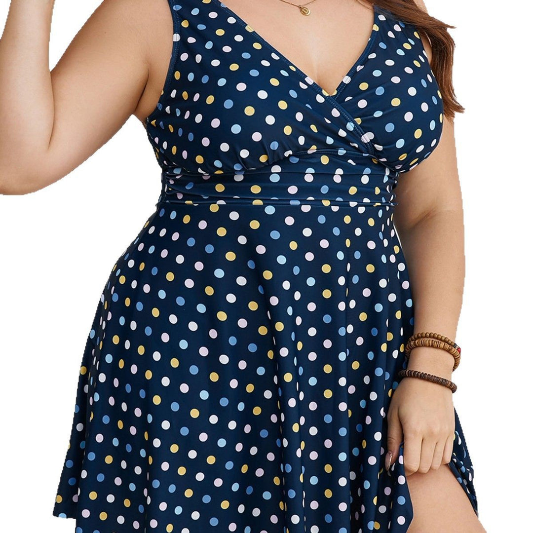 Damen Badesommerkleid mit modischem V-Ausschnitt und gepunktetem Design EB
