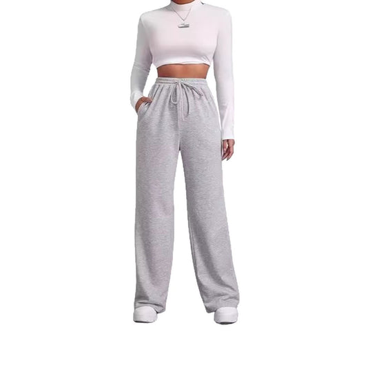 Damen nan fließende Relax-Palazzohose mit hohem Komfortbund, Kordelzug und seitlichen Einschubtaschen EB